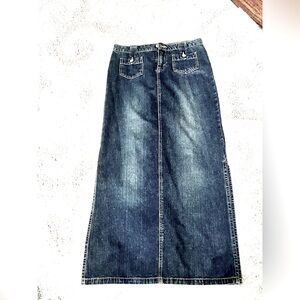 Vintage Y2K Union Bay Full Length Maxi Dark Wash Jean Skirt Sz 5